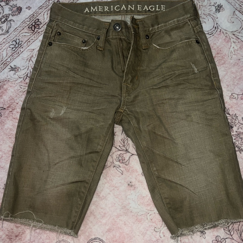 American Eagle Outfitters Tan Jean Shorts Distressed Style